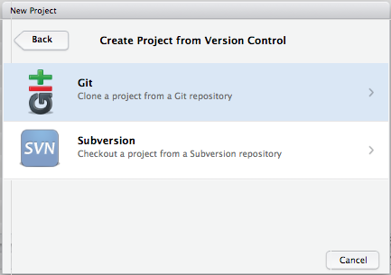 Fig. New Project >> Version Control >> “Git”