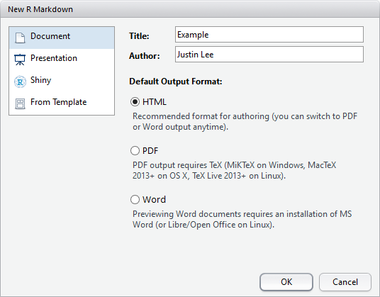Screenshot of RMarkdown Creation
